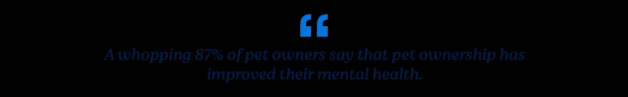 A whopping 87% of pet owners say that pet ownership has improved their mental health.